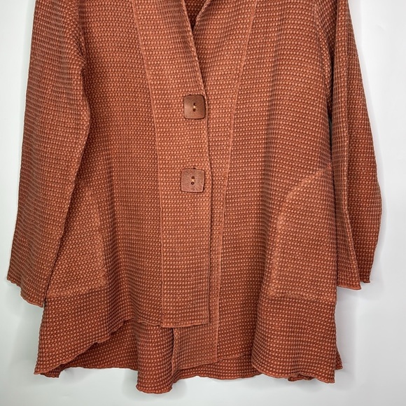Focus Casual Life Waffle Weave Button Orange Lagenlook Jacket Size Small - Picture 3 of 8